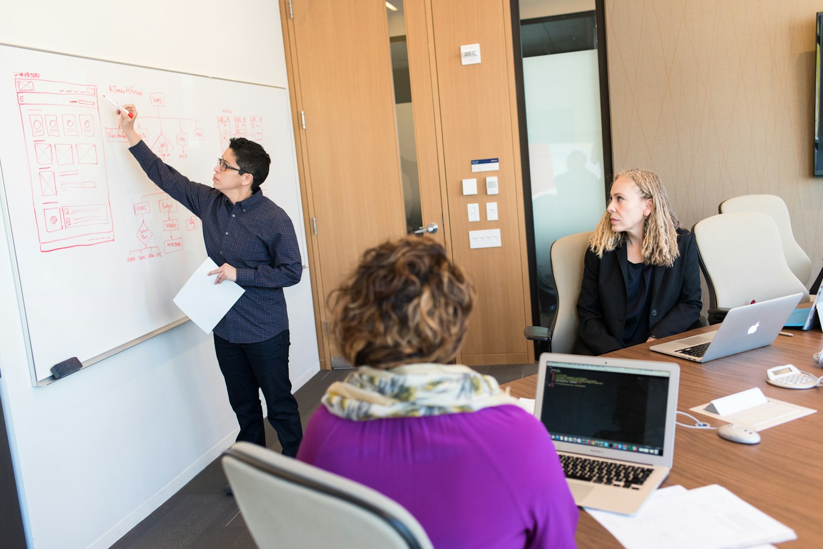 Gemeinsamer Workshop mit Whiteboard und Laptops – Symbolfoto